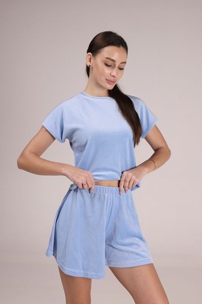 Жіноча піжама велюрова шорти-юбка + футболка VL 059 Блакитний 059blXL2XL фото від Валентина Лінджері